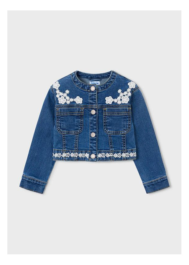 Blusão denim guipur