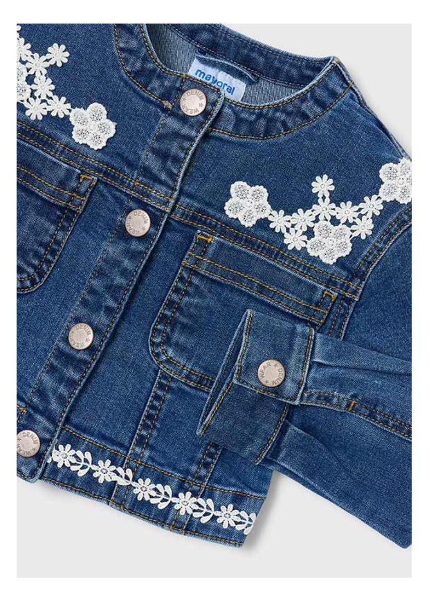 Blusão denim guipur